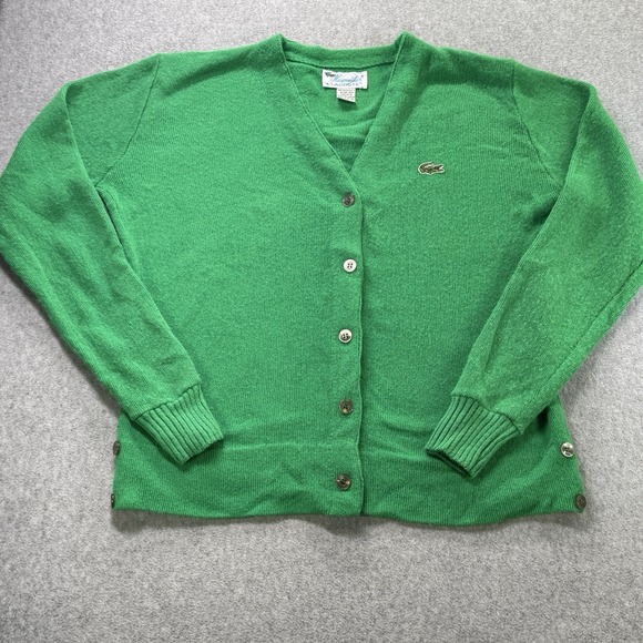 Vintage Haymaker Lacoste Cardigan 38 Green Orlon Acrylic Izod Era Crocodile - Picture 2 of 11